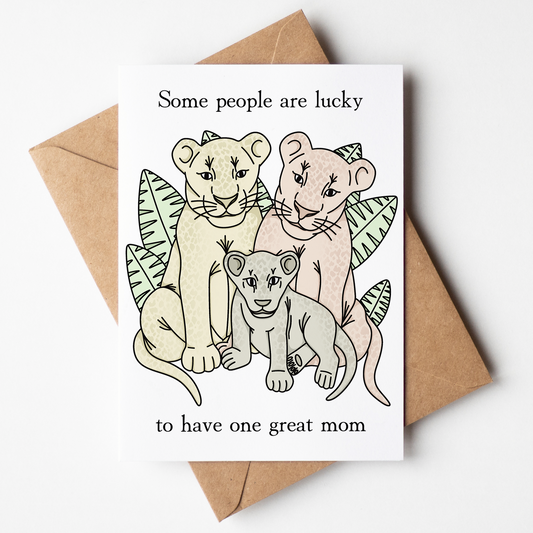 Greeting card with lion illustrations and text on a white background