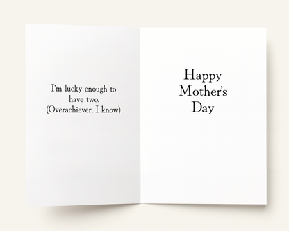 Open card with humorous text on a white background