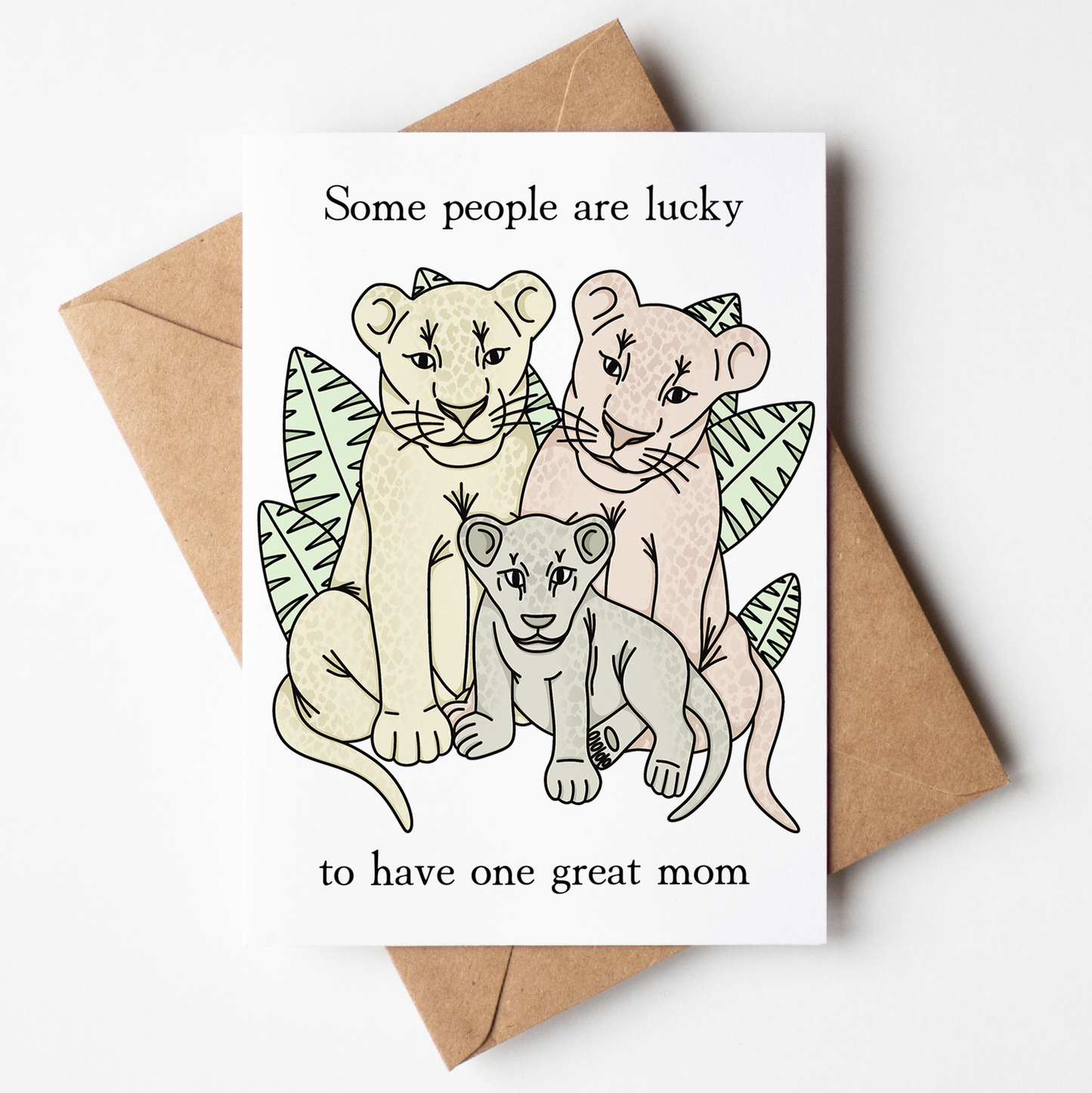 Greeting card with lion illustrations and text on a white background
